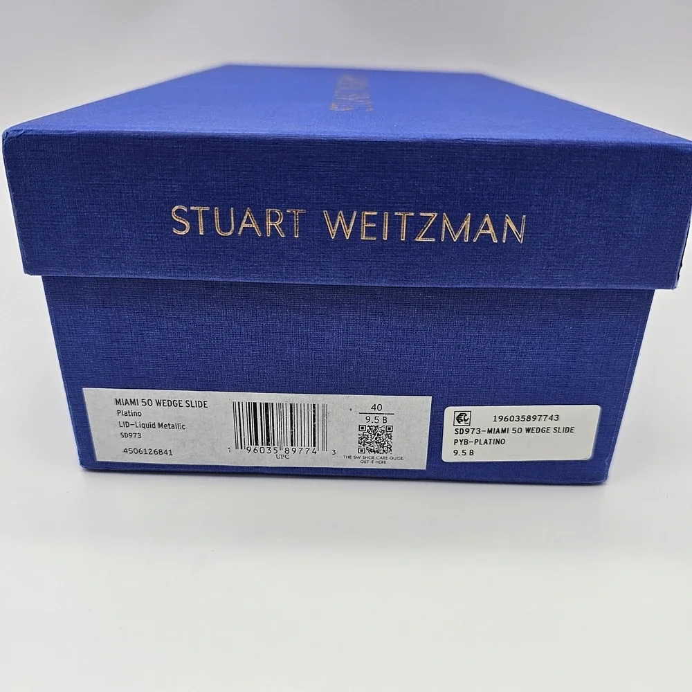 Stuart Weitzman Womens Miami 50 Wedge‎ Slide Metallic Platino Gold Sandals 9.5 B